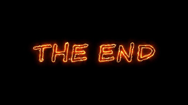 Glowing neon, The end, text animation on transparent background.4k video
