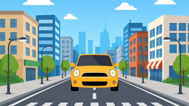 Animation of a vehicle moving across the city.