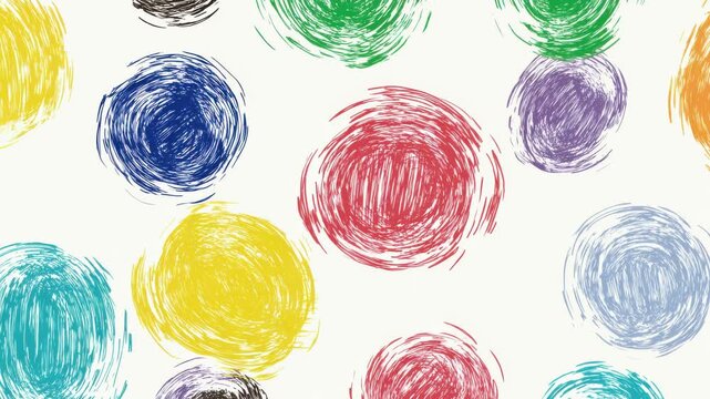 Colorful hand drawn circular scribble pattern background with seamless loop