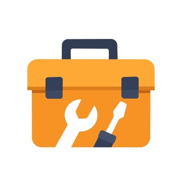 toolbox with wrench and screwdriver flat design icon on white background