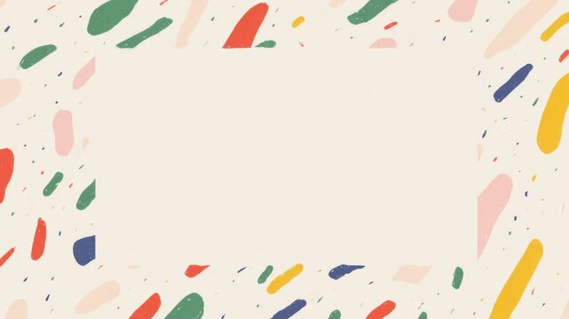 Hand drawn colorful confetti border frame with empty center for text overlay, seamless loop