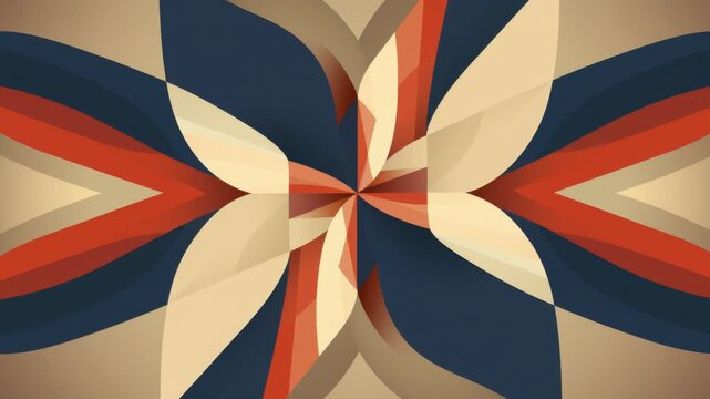 Abstract radial ribbon background animation with mirrored petal shapes, seamless loop