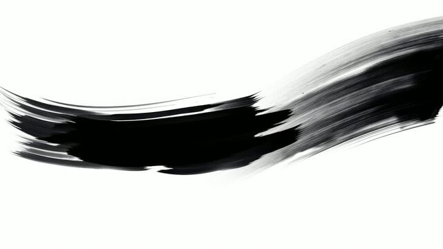 Abstract black ink brush stroke sweep on white background, hand drawn digital animation, seamless loop
