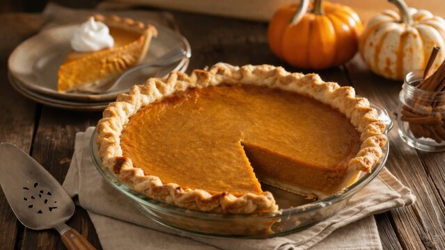 Pumpkin pie dessert for Thanksgiving celebration with autumn harvest flavor and homemade seasonal baking