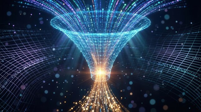 Digital funnel for data processing and transformation into useful information.
