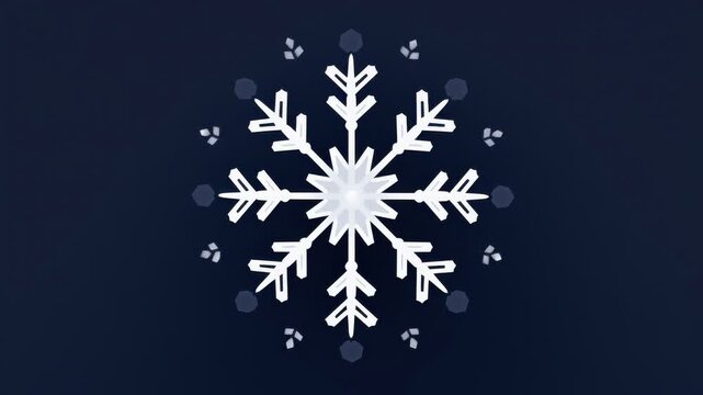 Stylized snowflake rotating on dark blue background, abstract winter background animation, seamless loop