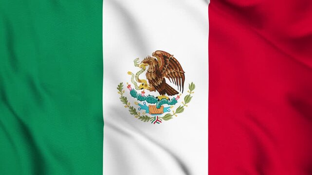 Mexico National Flag Waving in Wind with Realistic Fabric Texture, Seamless Loop Animation 4K