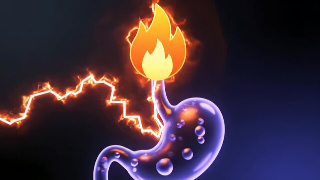 3D animation of stomach acid reflux and heartburn