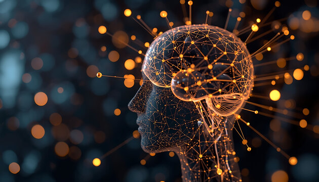 Artificial intelligence brain concept. Digital neural network representing human cognition.
