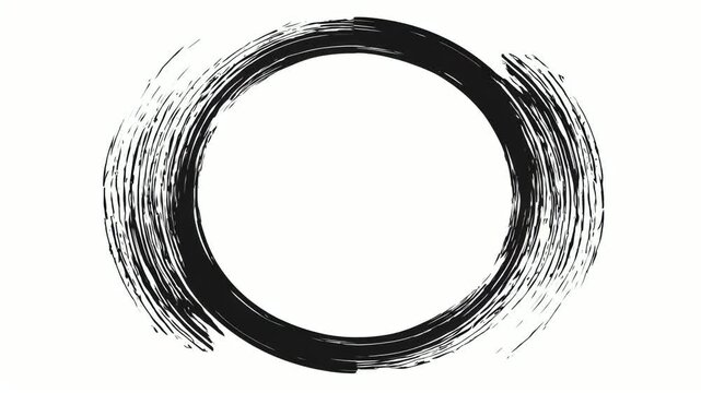 Hand drawn black ink circular border frame with copy space for text overlay, seamless loop stop motion animation