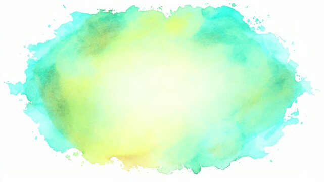 Abstract watercolor splash background with soft turquoise and yellow center, hand drawn digital animation backdrop seamless loop