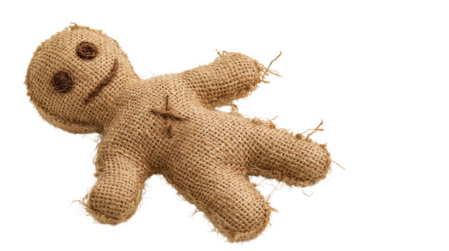 Handmade burlap voodoo doll figure isolated on transparent background png cutout