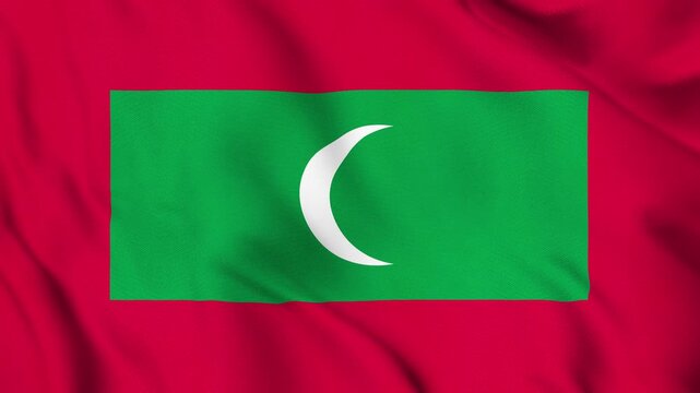 Maldives National Flag Waving in Wind with Realistic Fabric Texture, Seamless Loop Animation 4K