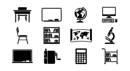 Fototapeta premium School and Office Supplies Icons, Education and Learning Vector Elements, Study and Work Equipment Set