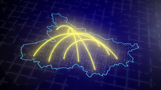 Bihar Digital Futuristic Infographic AI Connect City Intercity Glow Technology Geography Animation Map 4K	
