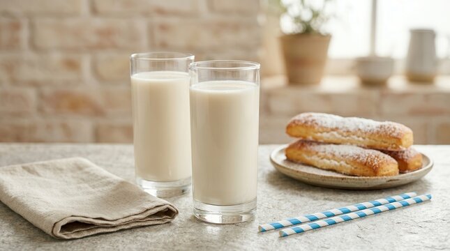 Two glasses of traditional Spanish horchata with rice and tiger nut milk.