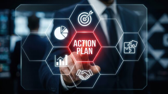 Strategic business objectives and implementation plan with budget management and timeline.