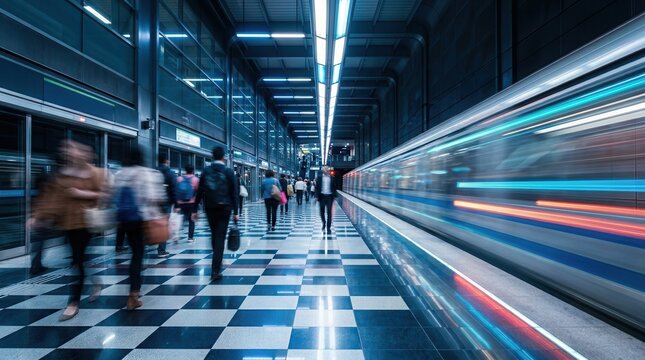 Fast paced city life depicted by urban transport flow and daily travel routine in a subway station.