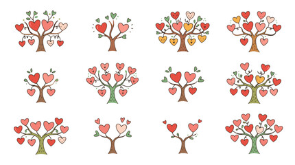 Obraz premium Collection of colorful heartshaped trees with vibrant leaves and branches