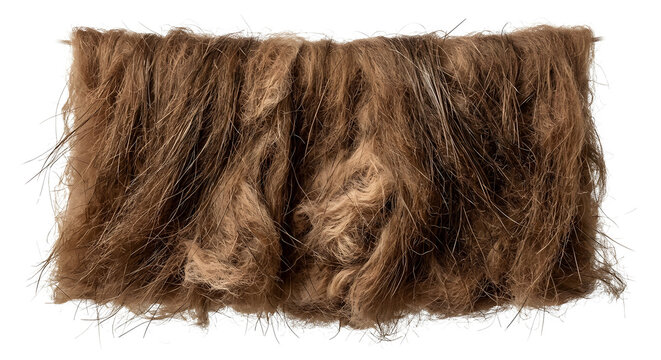 Hanging bundle of brown animal hair or coarse natural fiber
