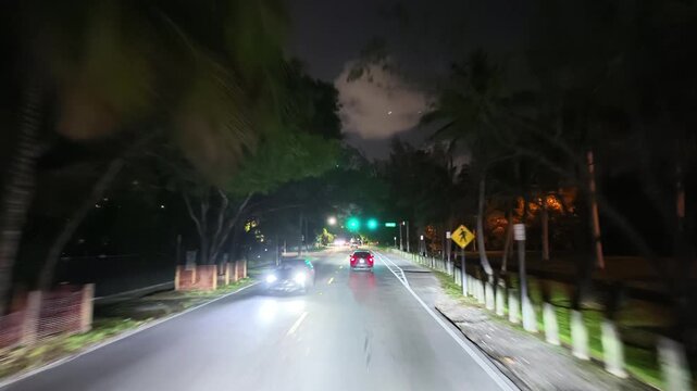 Night driving footage Coconut Grove South Bayshore Drive