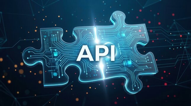 Concept of API integration through interlocking puzzle pieces in a digital connectivity environment.