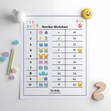 A tidy and organized number worksheet template For Kids