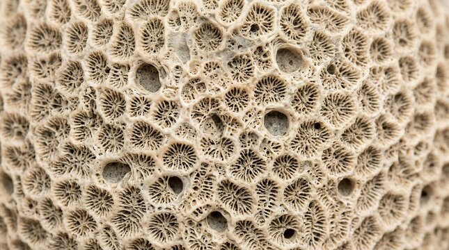Close up of coral texture pattern with intricate skeleton structures in natural reef environment