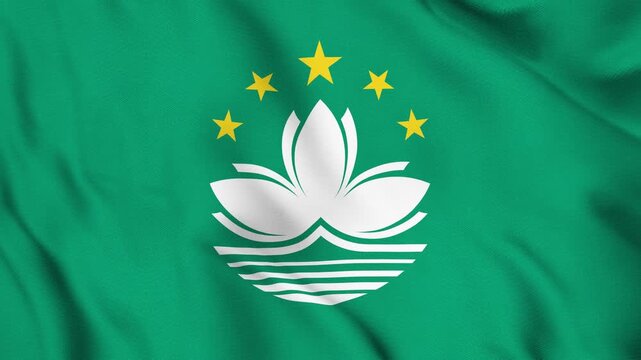 Macao National Flag Waving in Wind with Realistic Fabric Texture, Seamless Loop Animation 4K