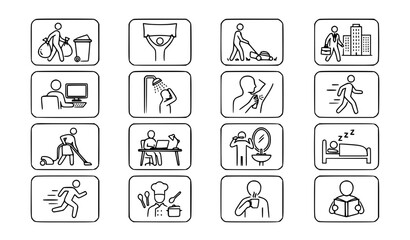 Fototapeta premium Modern Daily Activity Outline Icons Collection Vector