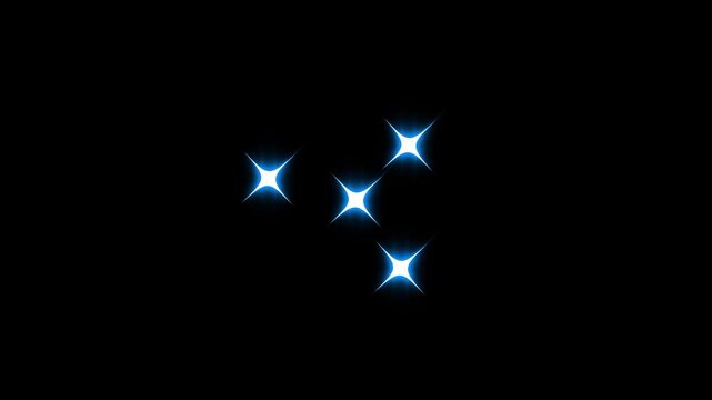 Sparkling twinkle star animation with glowing glitter burst and optical flare rays,Star glitter twinkle shine effect, white flat cartoon stars blinking on black screen background,4k