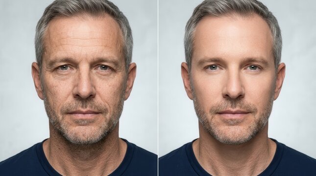 Close-up of a man's skin showing before and after botox for smoother appearance.