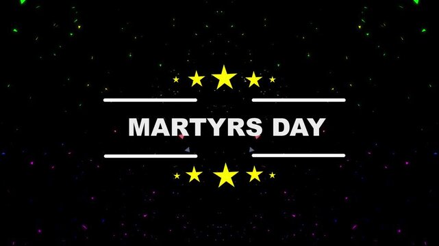  Martyrs day celebration with golden stars animation on black background, commemorative holiday theme. 4k video motion animation...