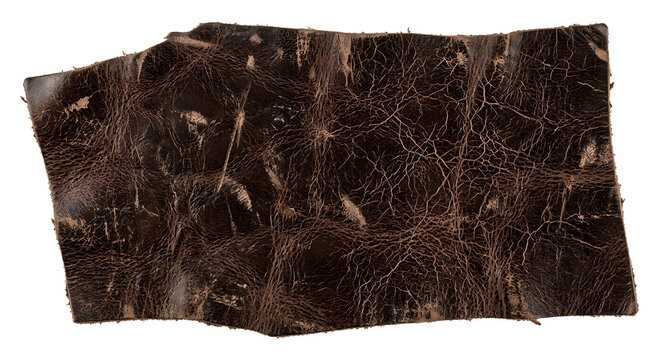 Aged dark brown distressed leather piece with cracks