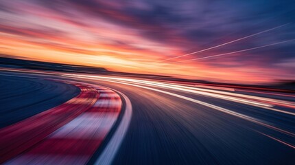 Fototapeta premium Fast motion blur of a racing circuit road at twilight.