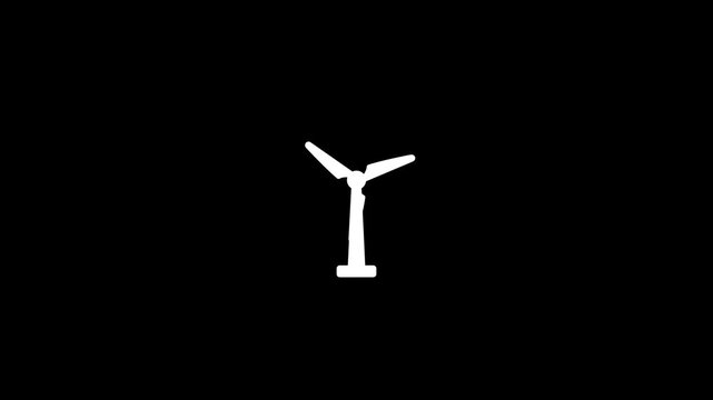 White Solid Wind Turbine Icon Spinning Animation in Seamless Loop