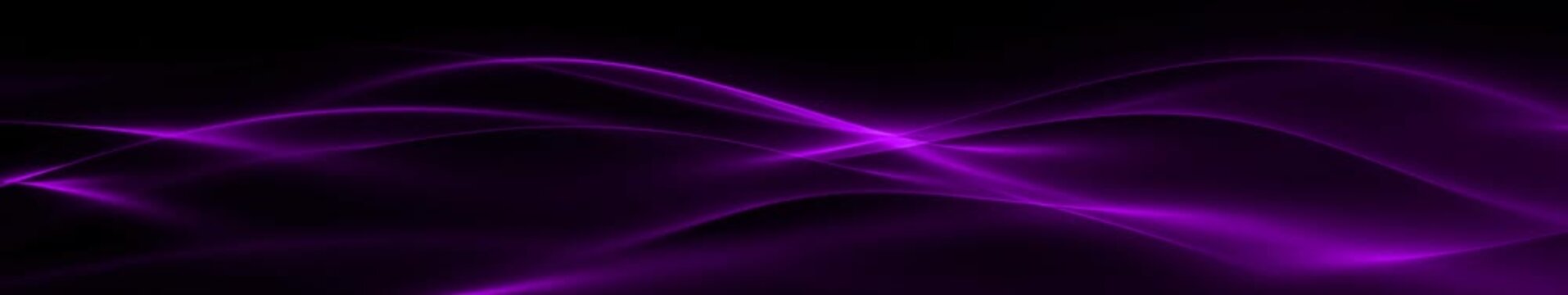 Glowing Purple Light Waves on Black Background, Widescreen Seamless Loop Animation