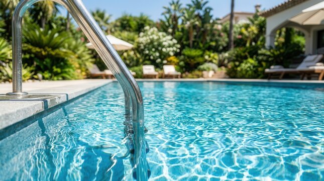Swimming pool water inspection for safety and cleanliness using a chlorine test kit.
