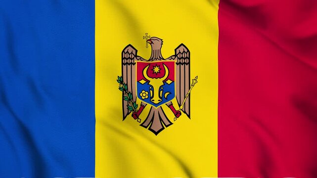 Moldova National Flag Waving in Wind with Realistic Fabric Texture, Seamless Loop Animation 4K