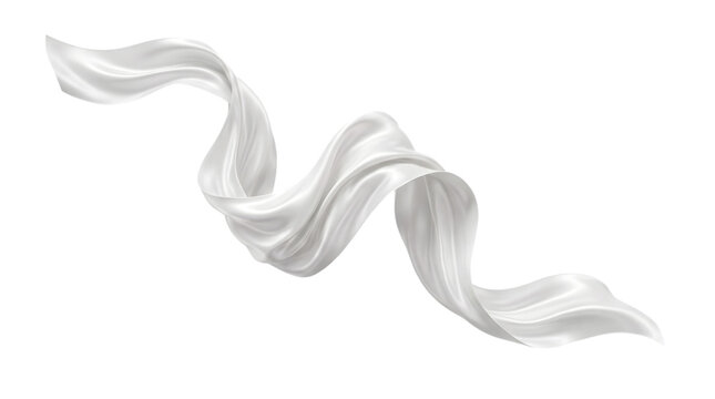 A flowing piece of elegant white silk fabric waving in the air isolated on transparent background