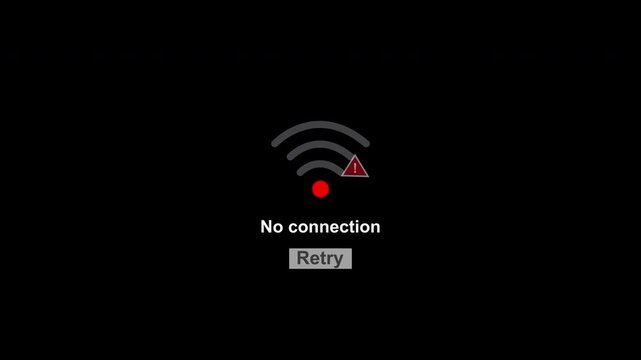 No internet connection, internet network problems, Wi-Fi network problems, internet errors. Network signal error sign. Animated no Wi-Fi signal icon on a black background. 4K Video.