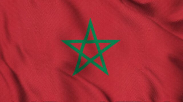 Morocco National Flag Waving in Wind with Realistic Fabric Texture, Seamless Loop Animation 4K