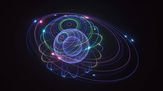 Abstract digital visualization of a glowing molecular structure in space.