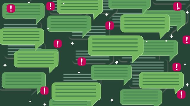 Chat Notification Alert Motion Loop Background, Green Speech Bubble with Red Exclamation Mark Video