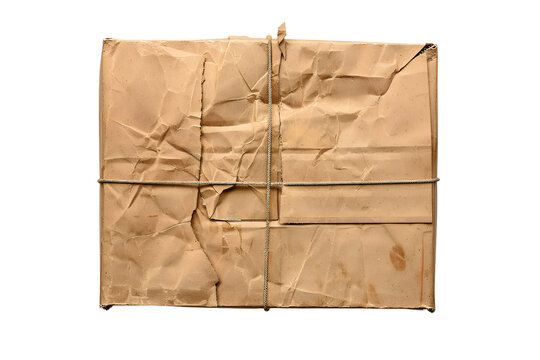 Wrapped paper parcel tied with string on neutral background