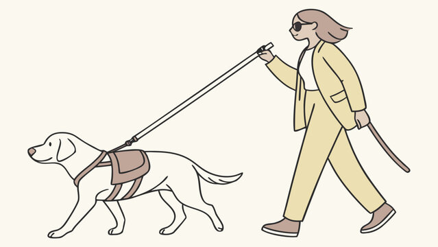 International white cane safety day illustration with blind person walking guide dog on minimal background