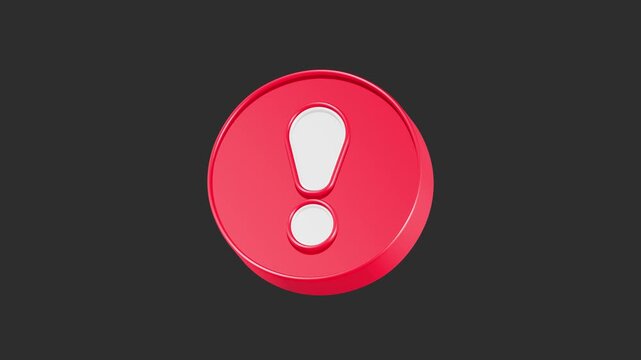 Motion 3D red circular icon with a raised white exclamation mark inside, representing a warning, alert, or system notification