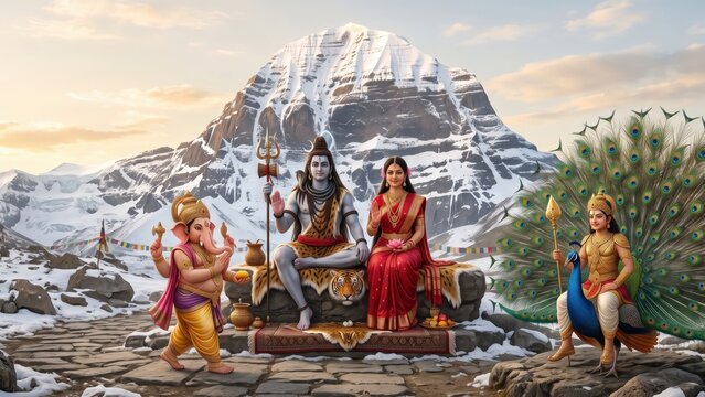 Divine Shiva Family at Mount Kailash with Sacred Ganesha Parikrama
