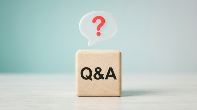 A minimalist business concept of Q&A wooden blocks with a red question mark icon.