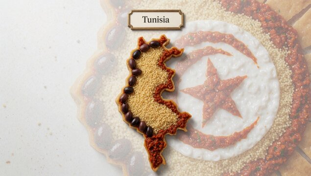 Digital illustration plate food tunisia white circular design center left side there piece bread map golden br